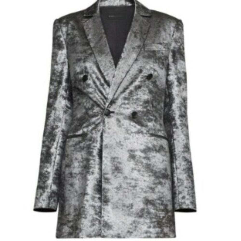 BCBGMaxAzria🩶 Metallic Gray/Black Double Breasted Long Blazer. Size XS - Picture 10 of 10
